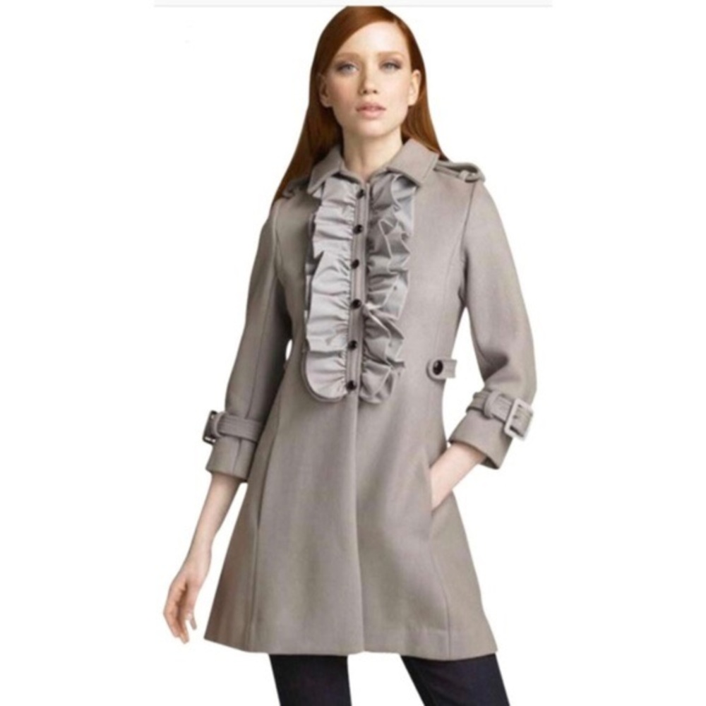 Anthropologie Manoush Ruffle Grey Wool Coat Sz4
